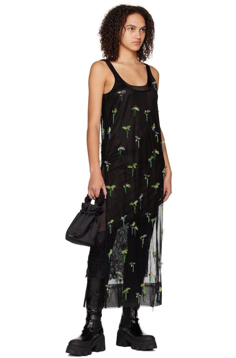 【GANNI】Mesh Cover Up Slip Dress GANNI Embellished Slip Dress - Black | Garmentory
