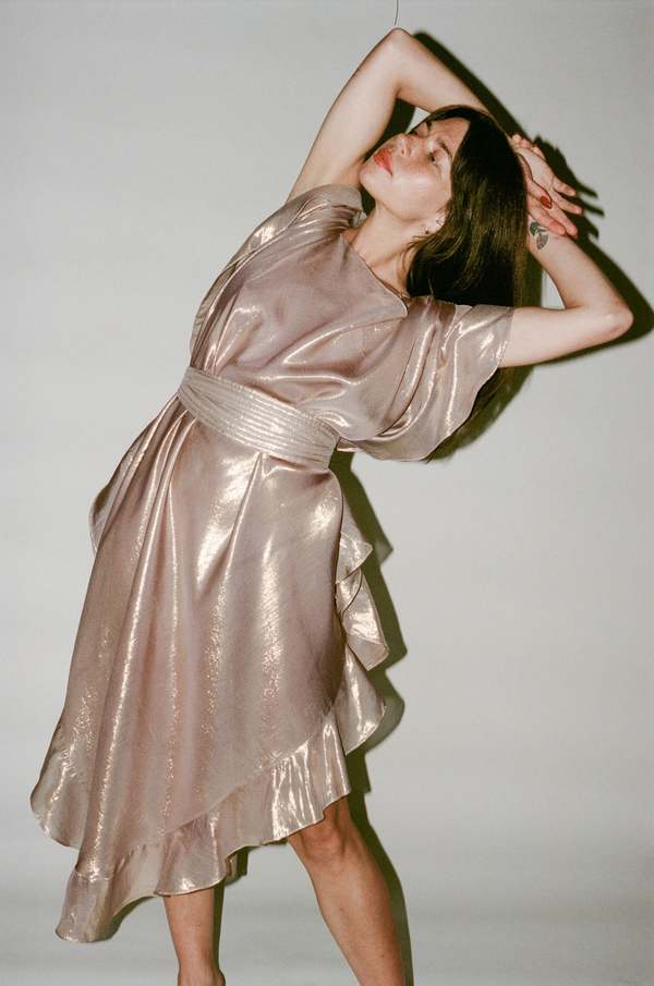 Electric Feathers Convertible Ruffle Kaftan Dress - Gold Cocoa | Garmentory