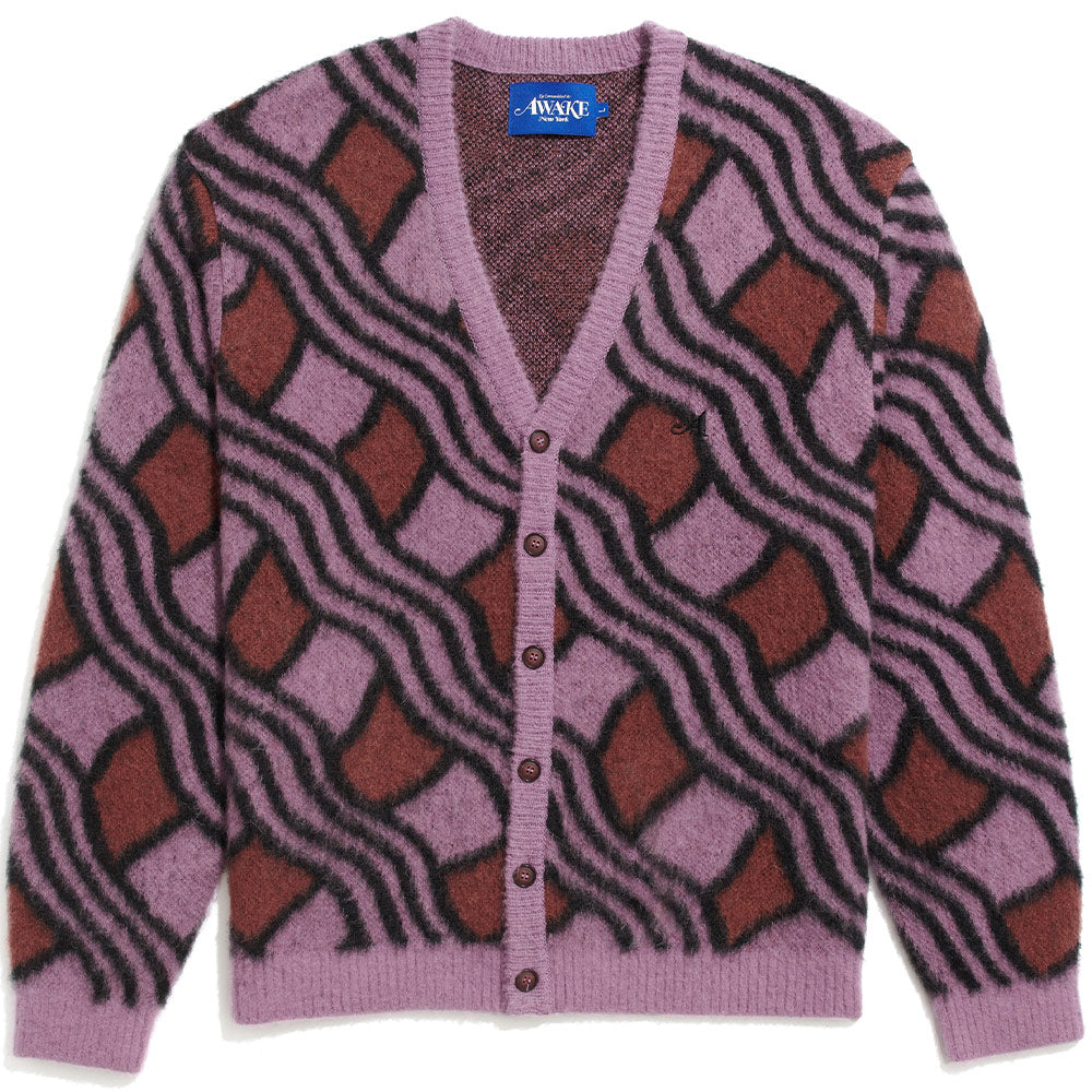 AWAKE Wavy Jacquard Mohair Cardigan - Pink/Rust | Garmentory