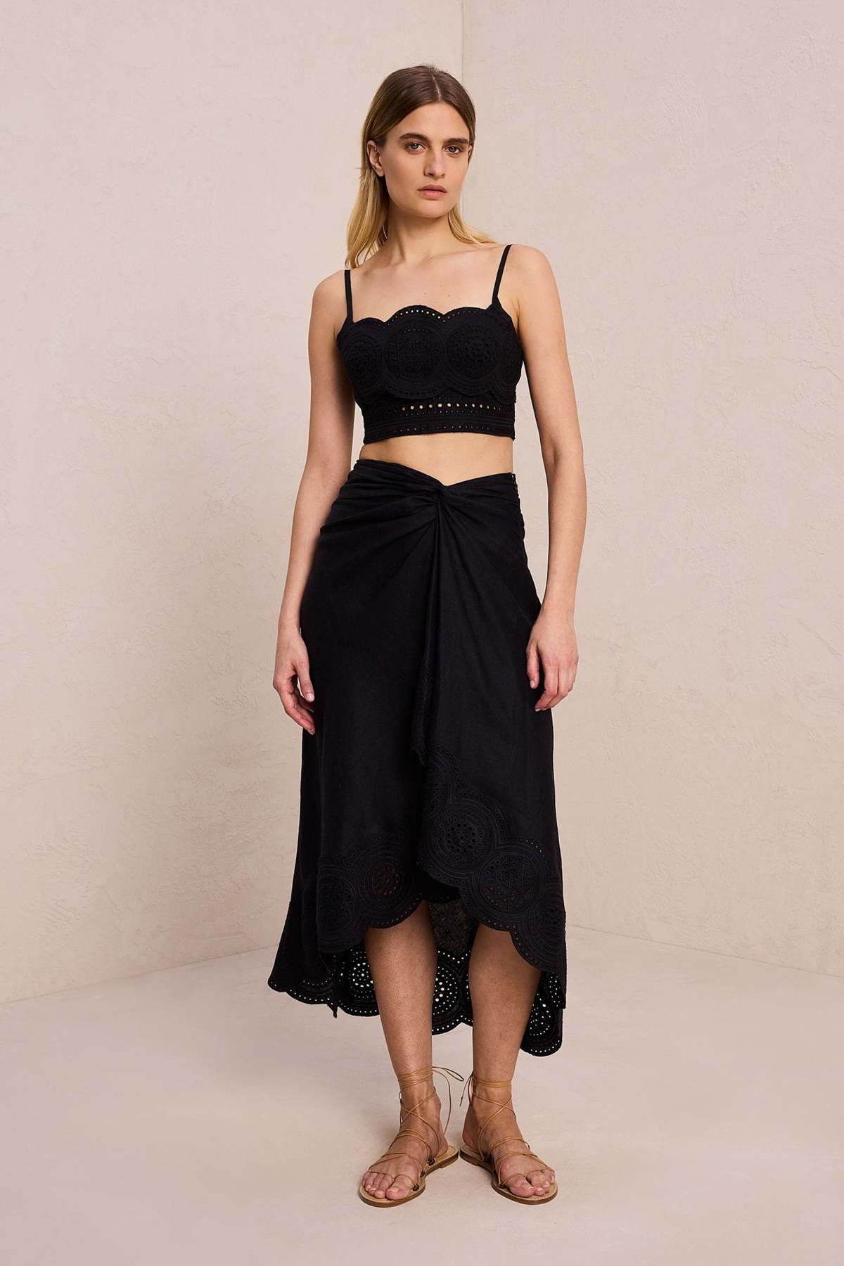 【idang club】24fw Eyelet skirt (Black) A.L.C. Heather Linen Eyelet Skirt - Black | Garmentory