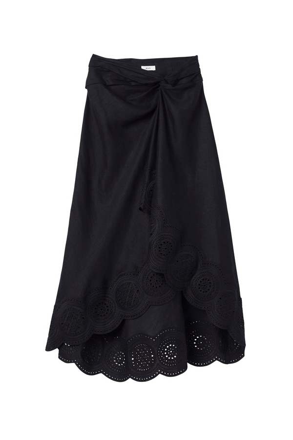 【idang club】24fw Eyelet skirt (Black) A.L.C. Heather Linen Eyelet Skirt - Black | Garmentory
