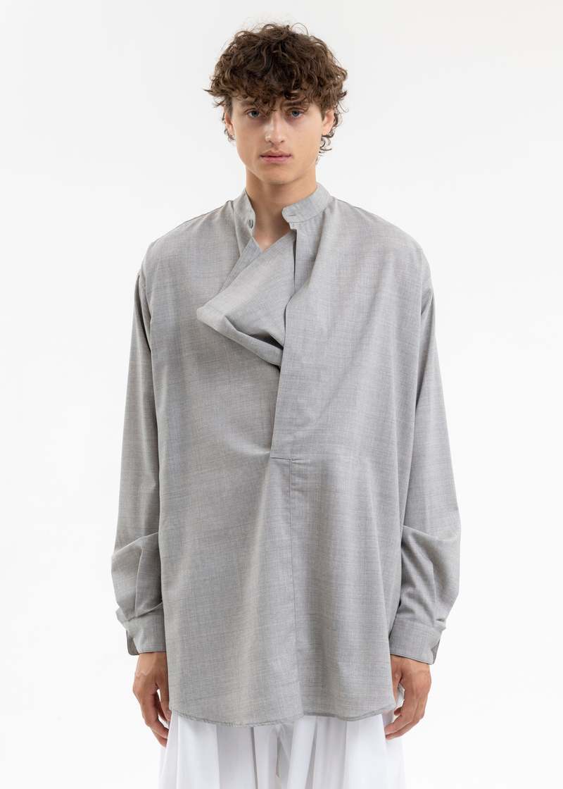 Hed Mayner Band Collar Shirt - Grey | Garmentory