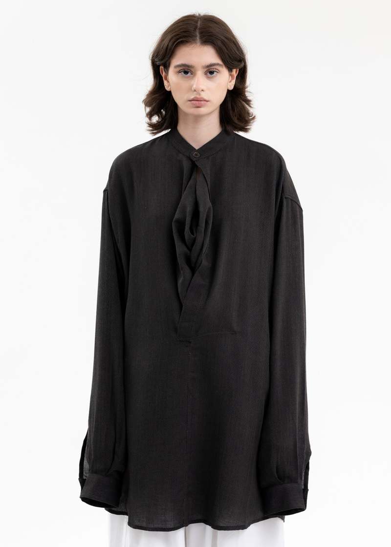 Hed Mayner Band Collar Shirt - DARK BROWN | Garmentory