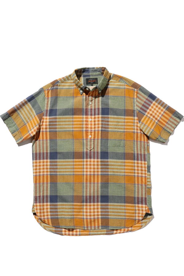 Beams Plus B.D. Pullover Short Sleeve - Indian Madras Check Orange