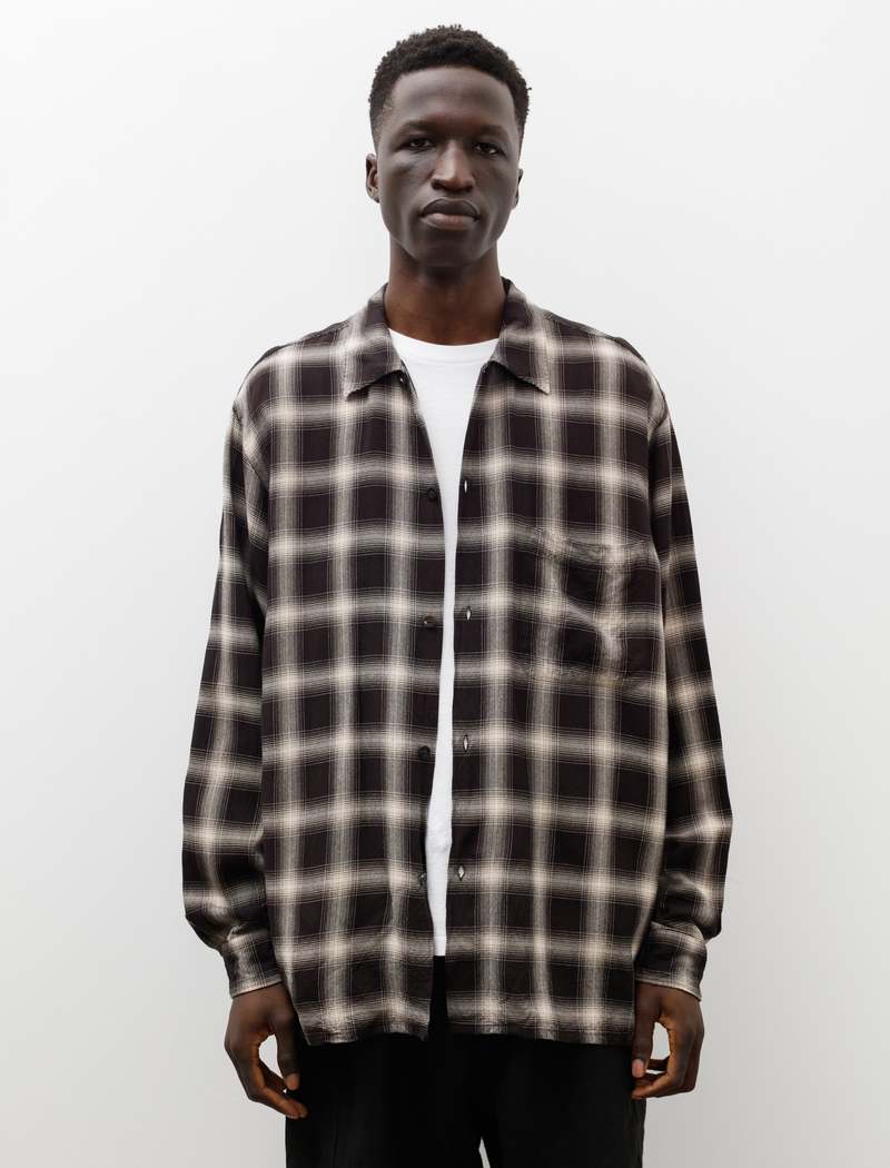 Comoli Mens Rayon Check Open Collar Shirt - Blue | Garmentory