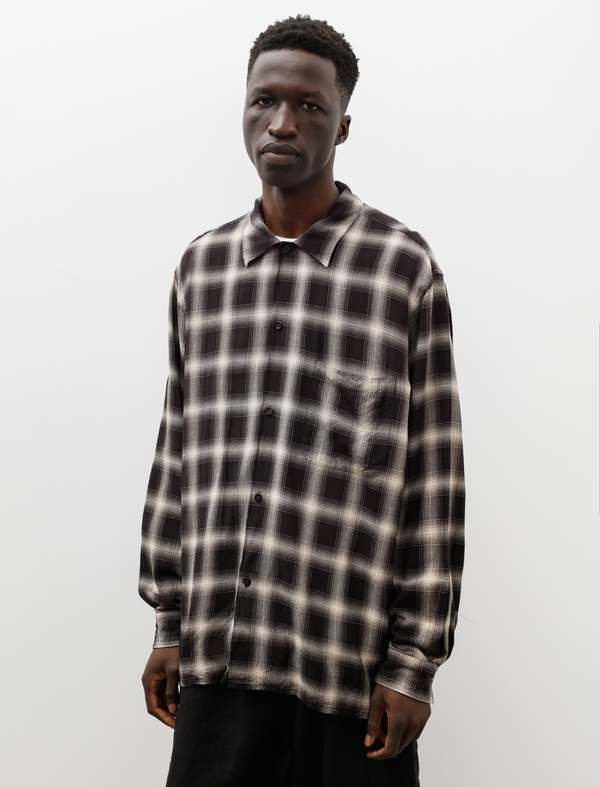 Comoli Mens Rayon Check Open Collar Shirt - Blue | Garmentory