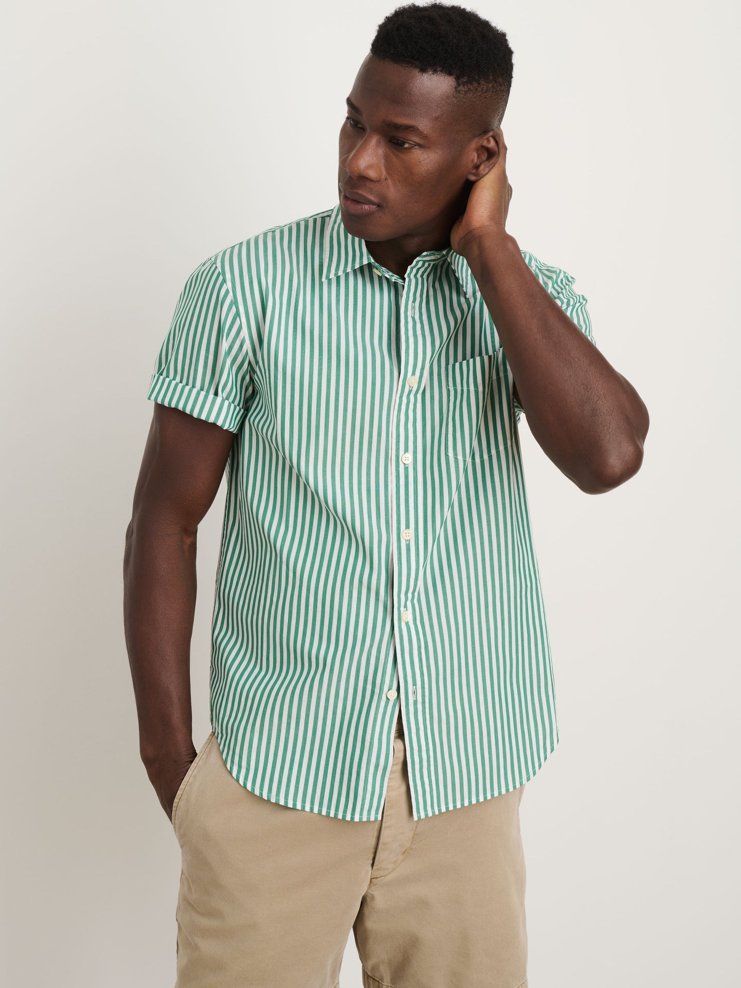 mens green striped dress shirt Unique Bargains Men's Casual Striped Long Sleeves Button Down Dress Shirts S Green White
