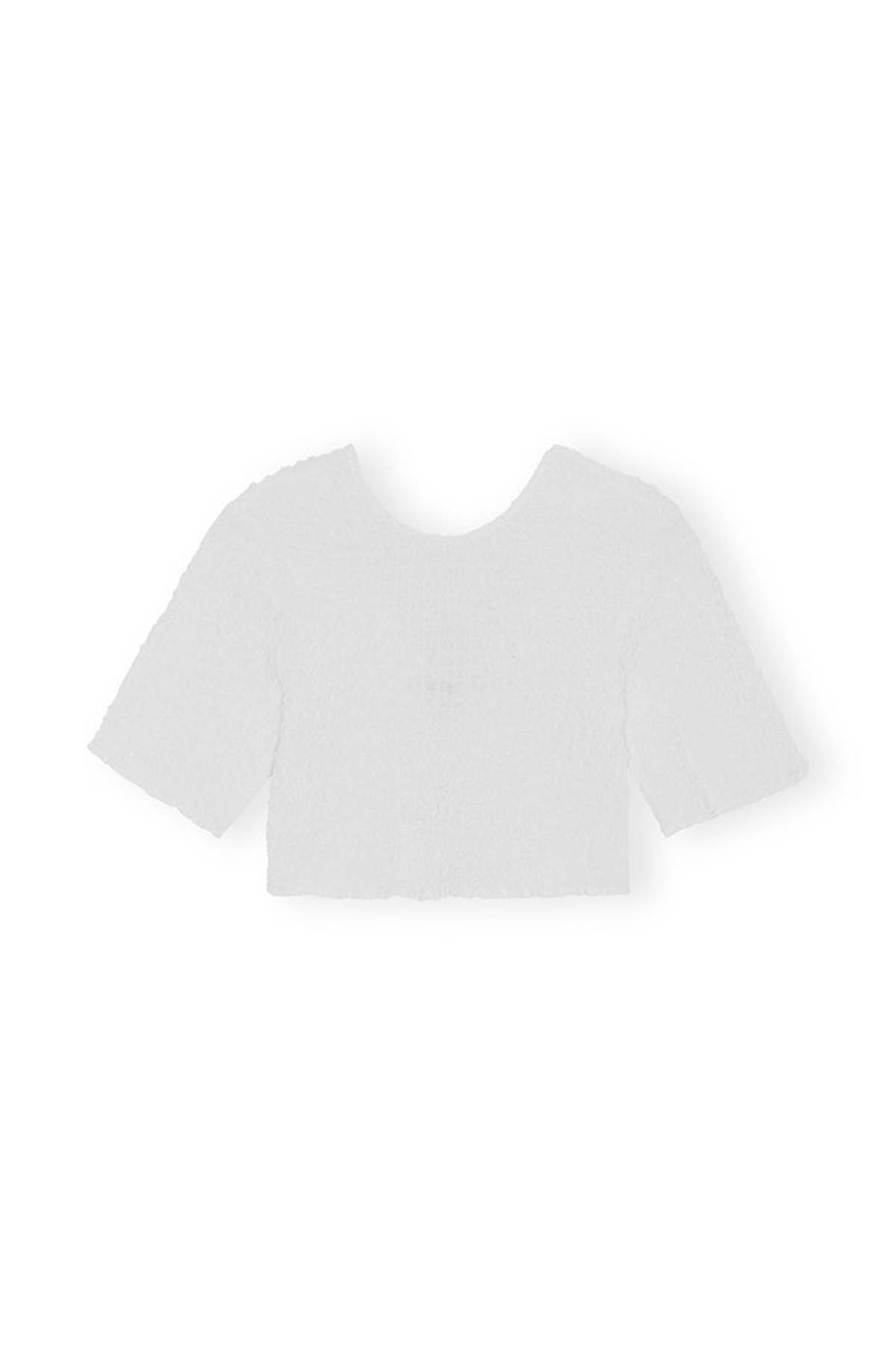 Ganni Cotton Poplin O-neck Cropped Smock Top - Bright White