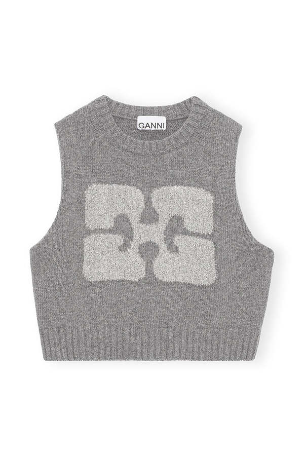 ガニー GRAPHIC CROPPED VEST ニットベスト セーター Ganni GRAPHIC CROPPED VEST - Gray | Garmentory