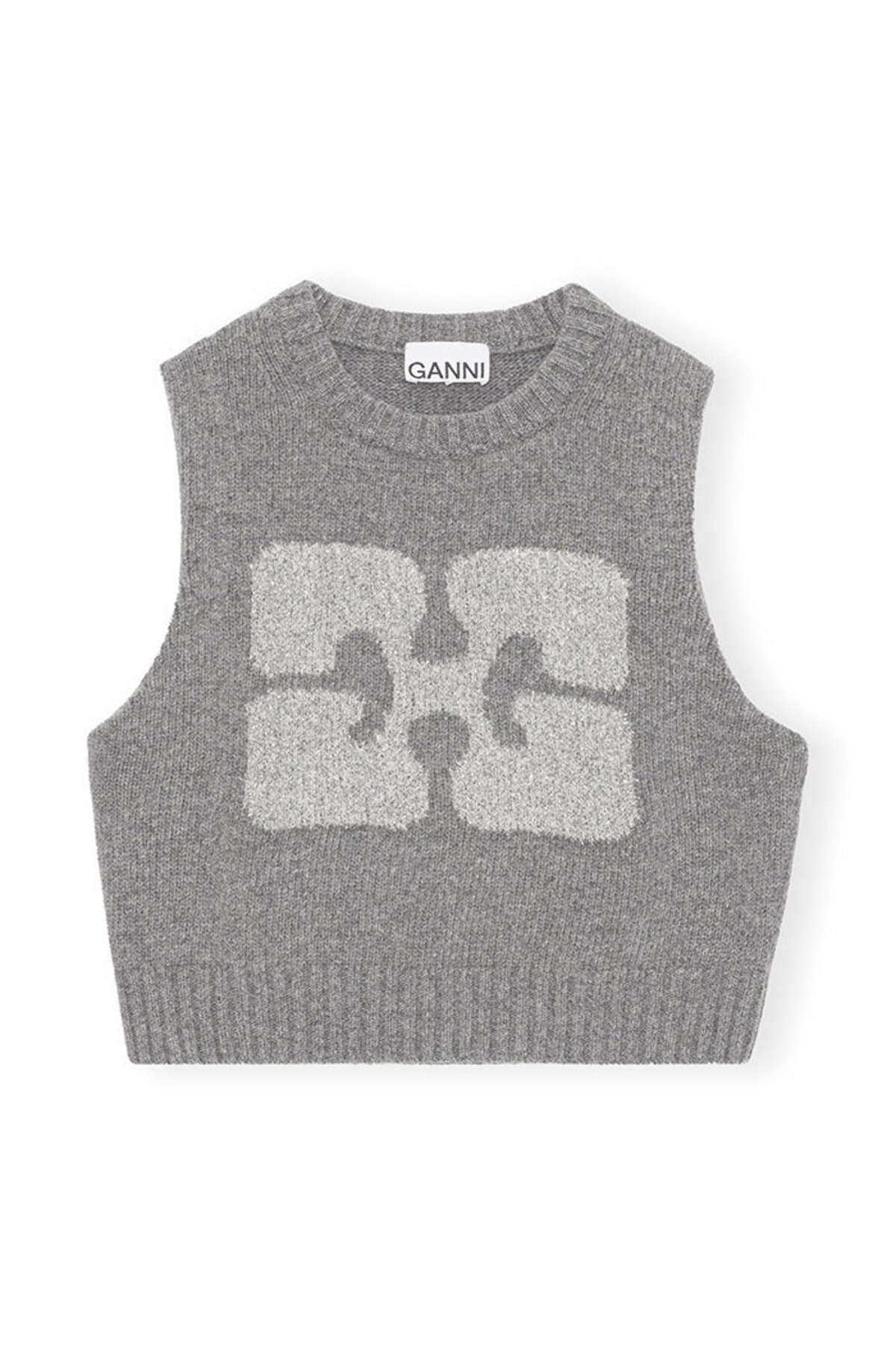 【GANNI】graphic cropped vest【美品】 Ganni GRAPHIC CROPPED VEST - Gray | Garmentory