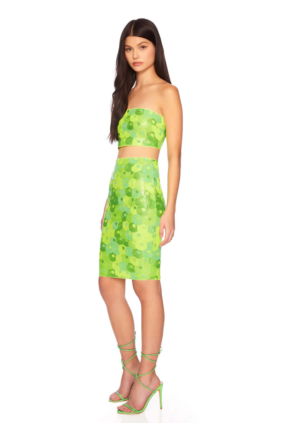 Susana Monaco Sequin Pencil Skirt Bright Lime Garmentory