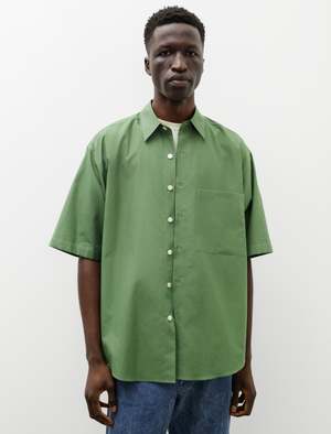 Auralee Washed Finx Twill Big Half Sleeve Shirt - Khaki Green