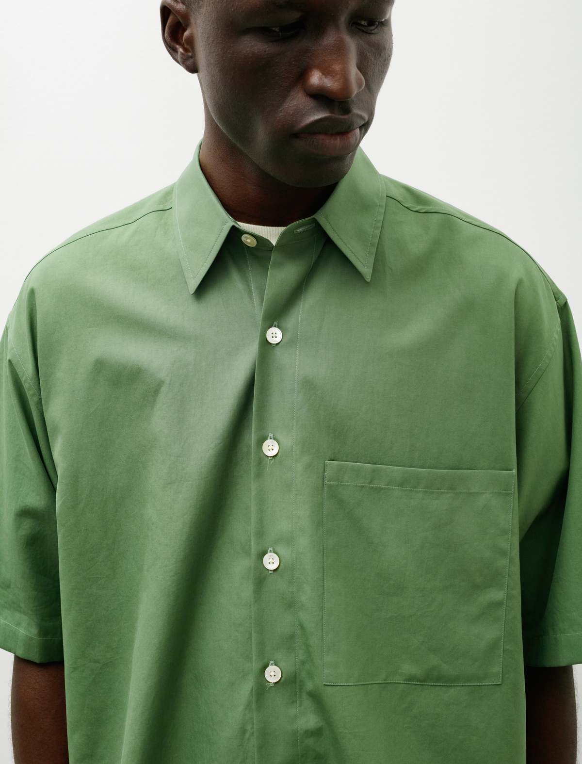Auralee Washed Finx Twill Big Half Sleeve Shirt - Khaki Green