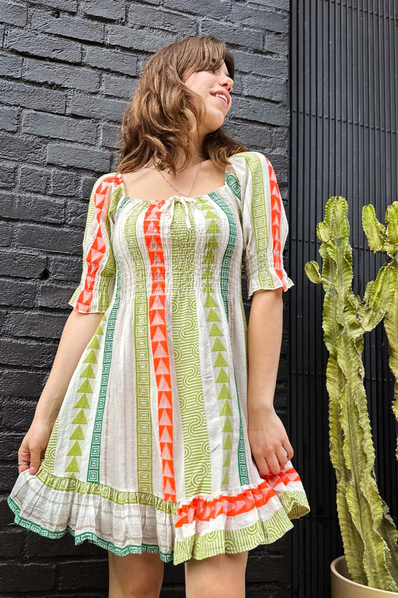 Meo Meli Linen Embroidered Smock Dress - Multi | Garmentory