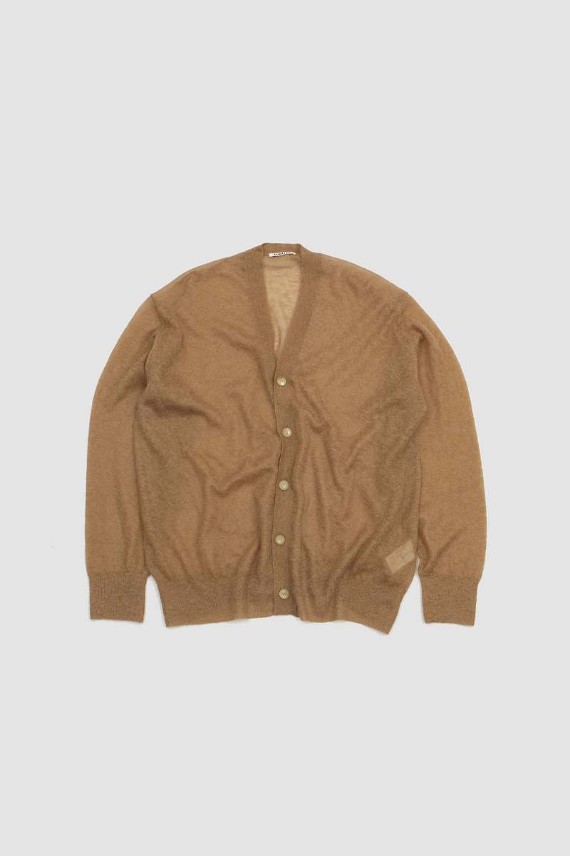 Auralee Kid Mohair Sheer Knit Cardigan - Camel | Garmentory