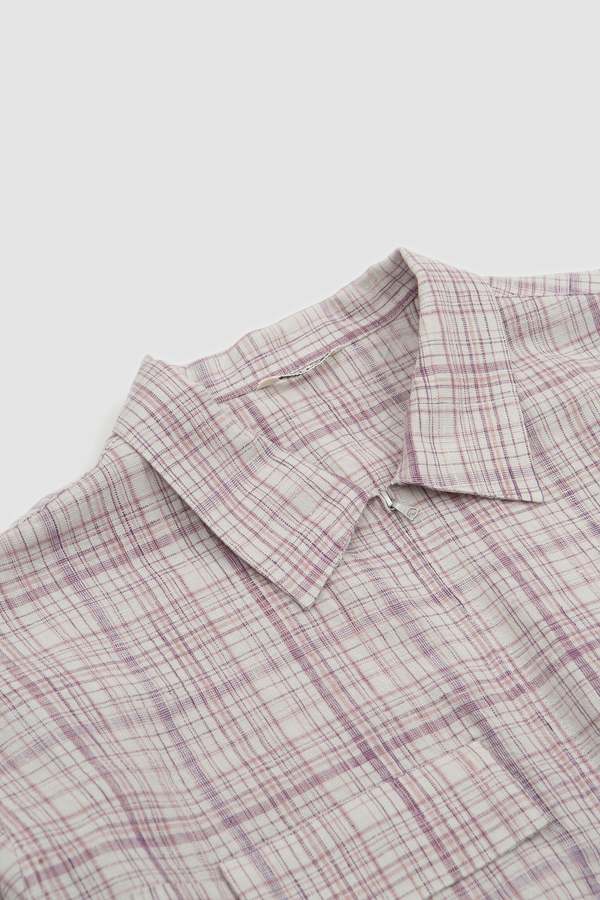 Auralee Linen Silk Check Zip Blouson - White/Purple | Garmentory