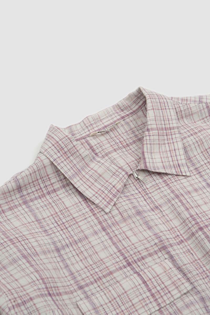Auralee Linen Silk Check Zip Blouson - White/Purple | Garmentory