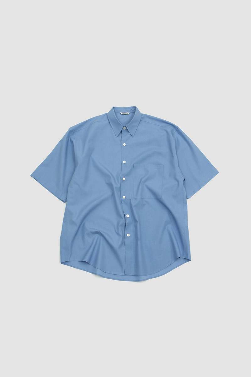 Auralee Washed Finx Twill Big Half Sleeve Shirt - Blue | Garmentory