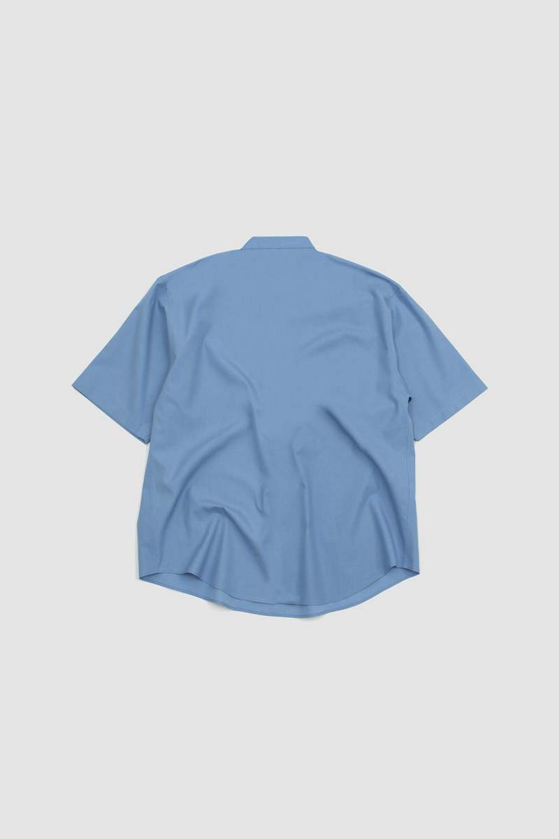 Auralee Washed Finx Twill Big Half Sleeve Shirt - Blue | Garmentory