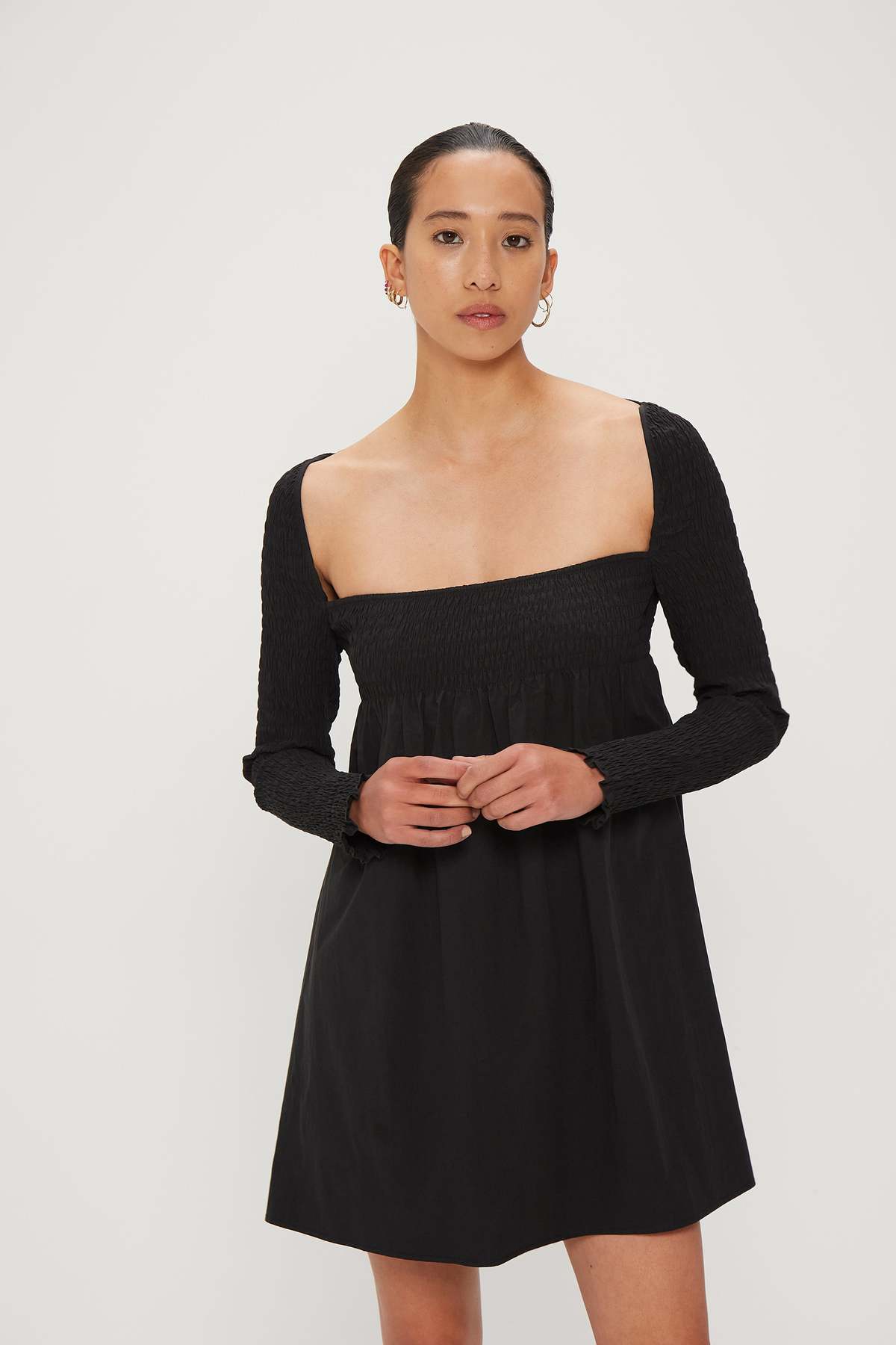 h&m black babydoll dress Zero Waste Draped Mini Dress – Antonioli.eu main image 1