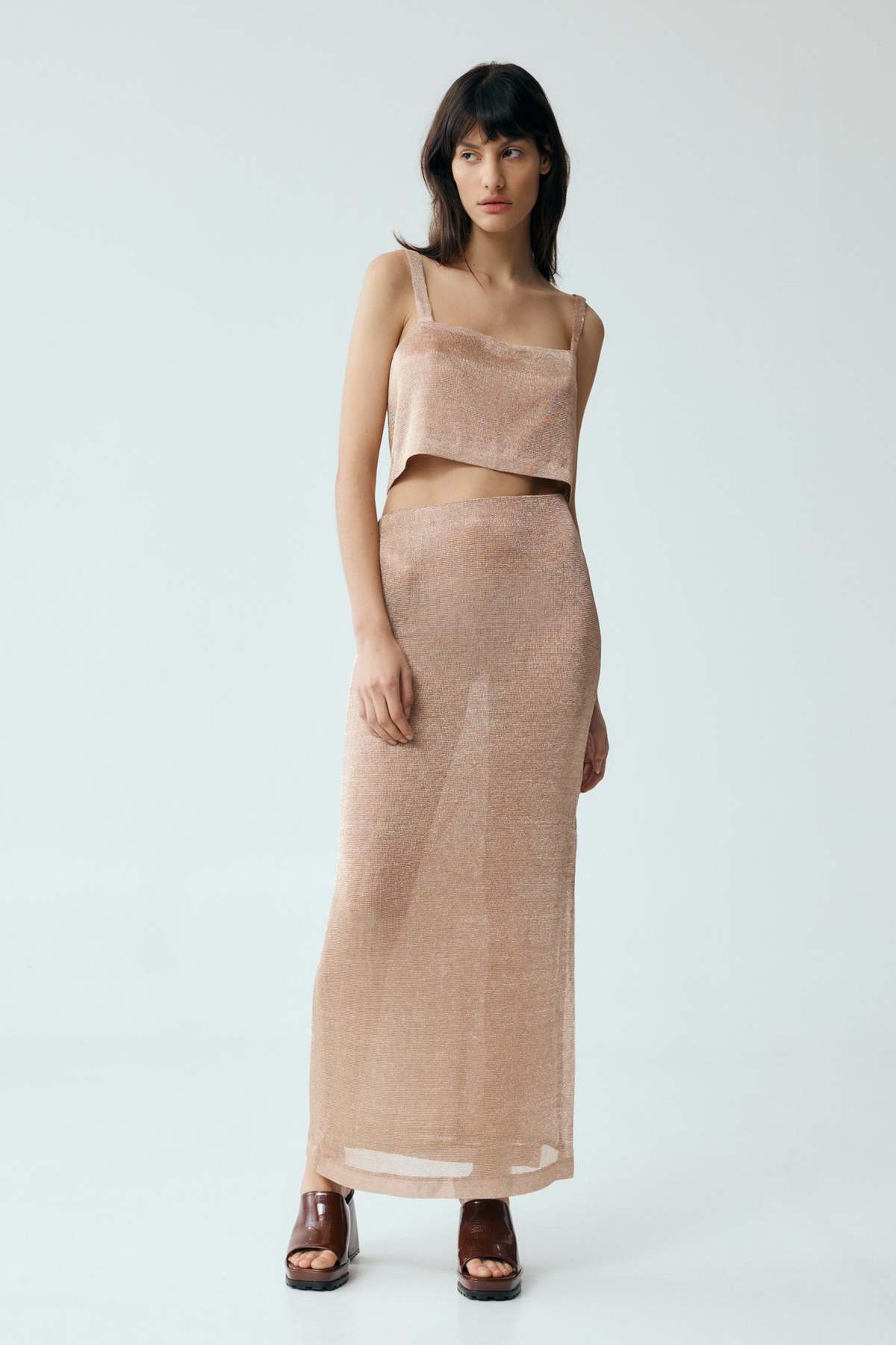 Third Form HEAVY METAL KNIT MAXI SKIRT - ROSE GOLD | Garmentory