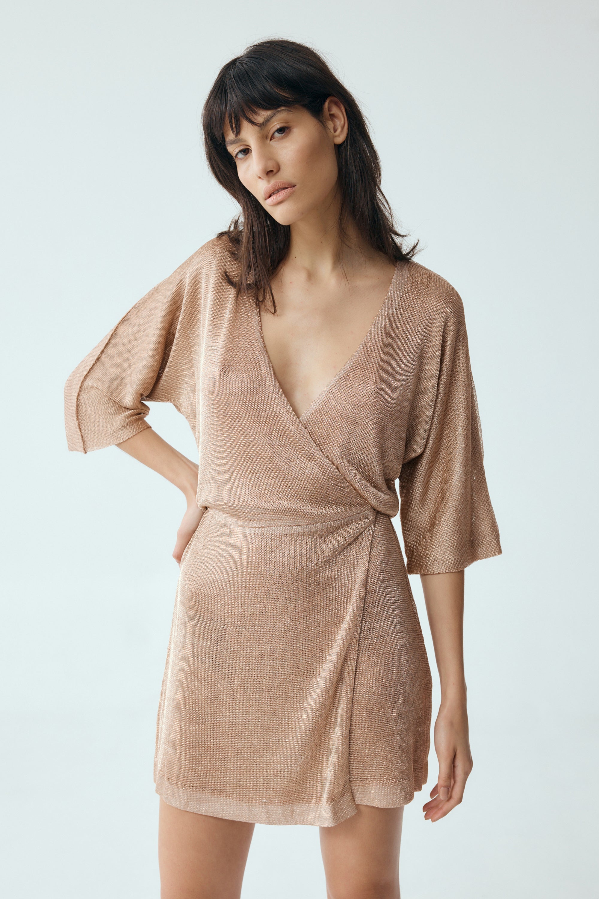slim fit dress slacks Modest Cray Lace Dress in Rose Gold by módni main image 1