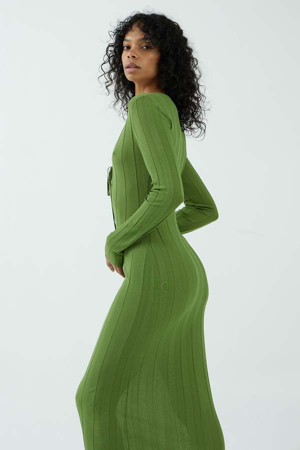 third form green dress SATIN TIE BACK STRAPLESS MAXI | OLIVE — THIRD FORM main image 1