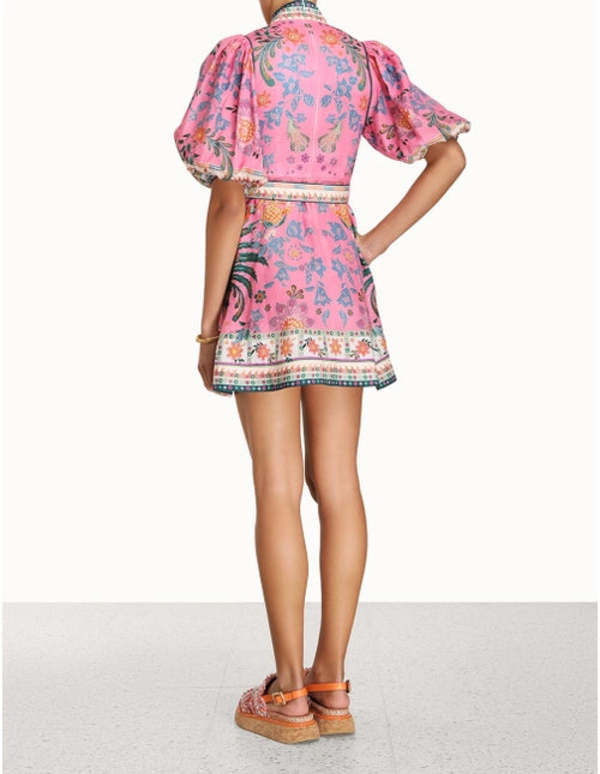 ginger pink dress Zimmermann Ginger Buttoned Mini Dress in Pink Multi