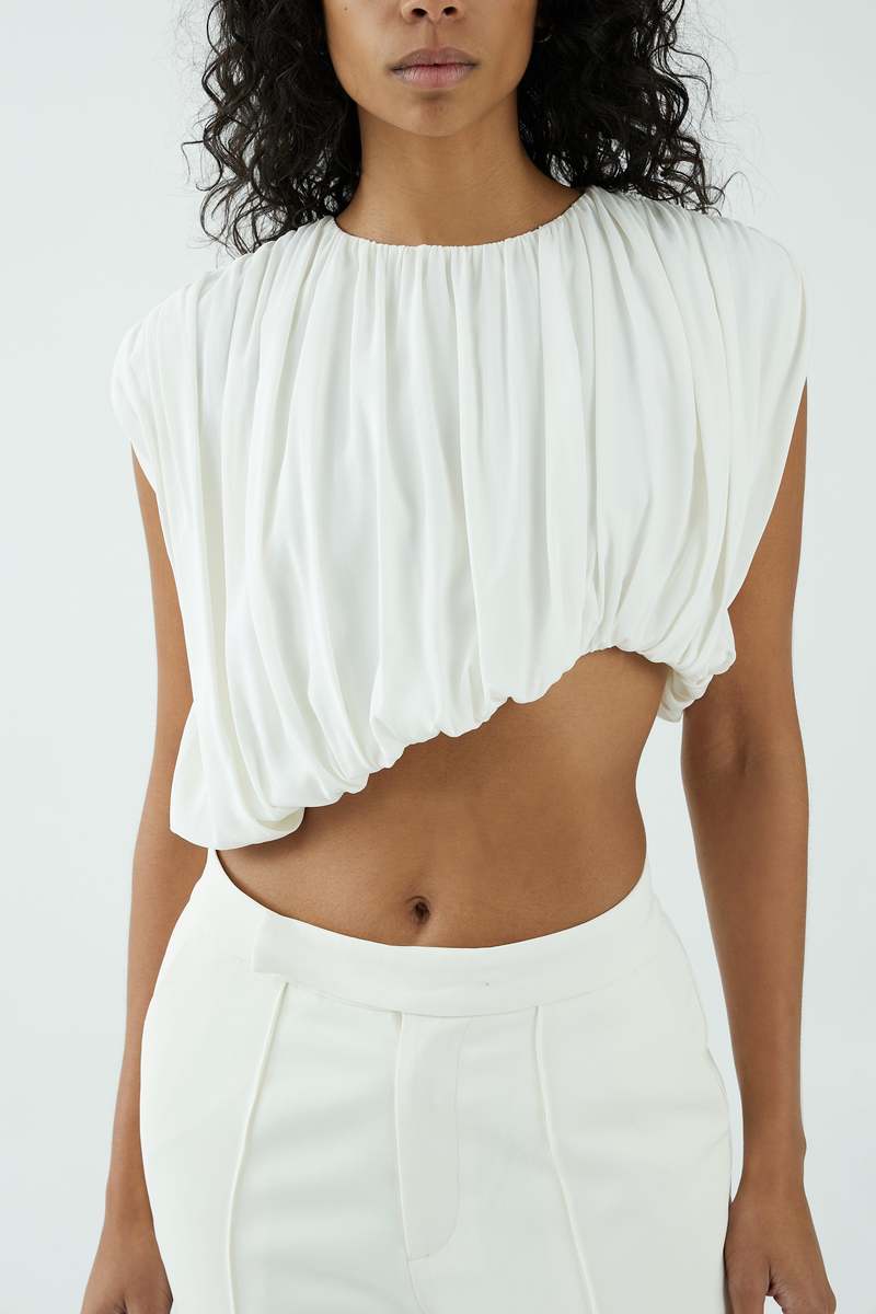 Treaürself whipped cream blouse Vintage Career Top Womens 8 Cream Sheer Secretary Retro