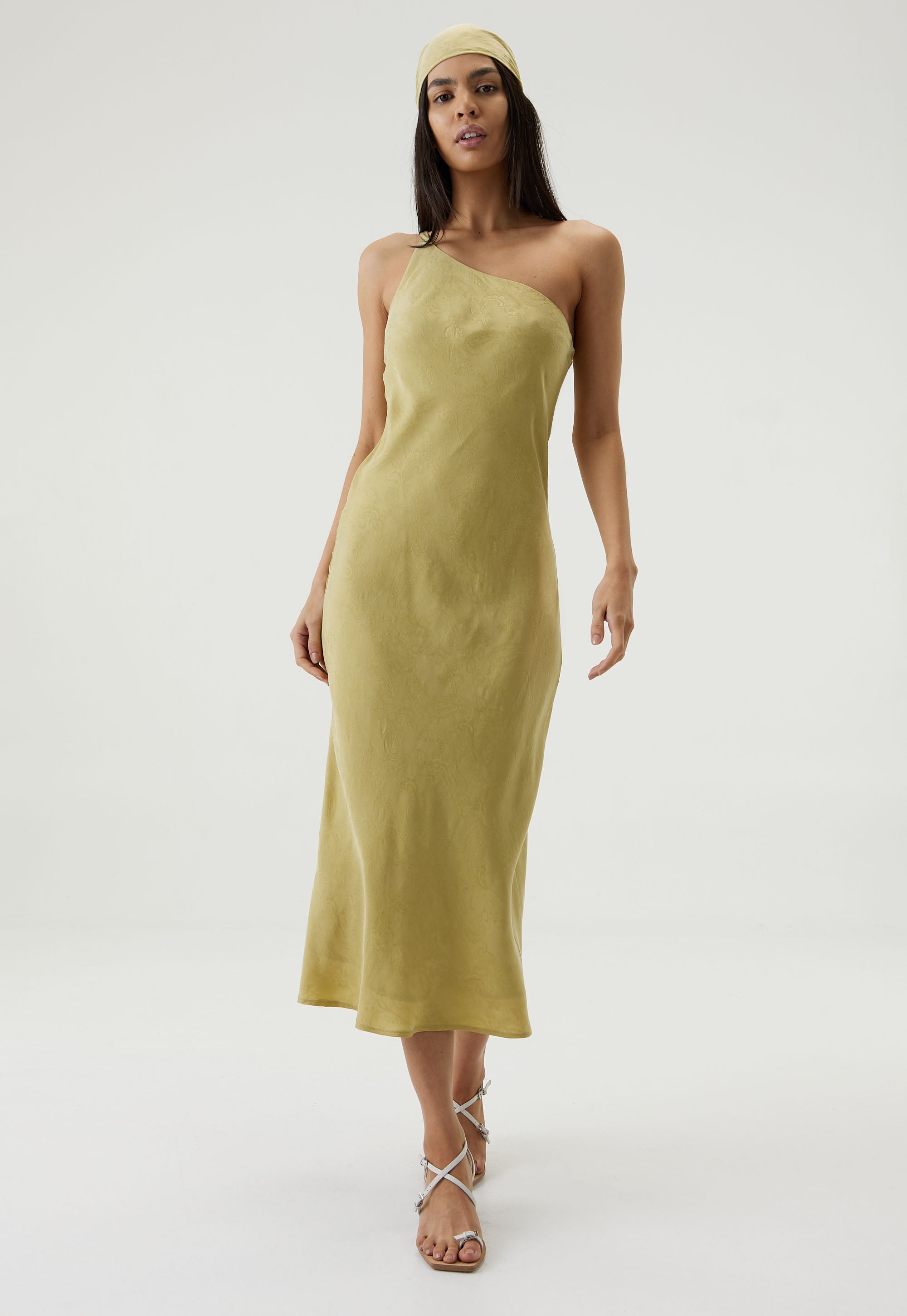 Third Form PAISLEY BIAS ONE SHOULDER MIDI dress - PEAR | Garmentory