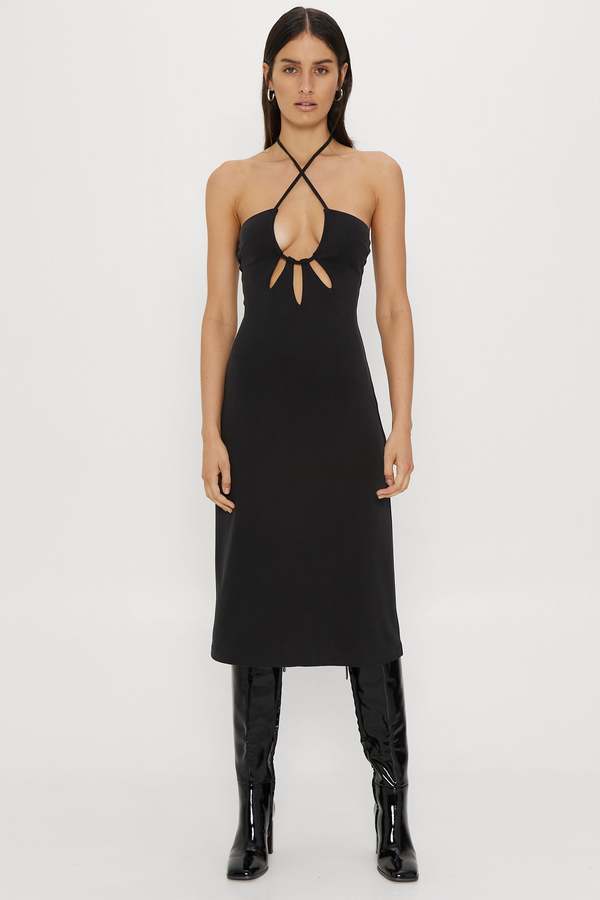 half black half white dress VIVIENNE Midi Slip Dress in Black with Red Roses – ALTANA DANZHALOVA main image 1