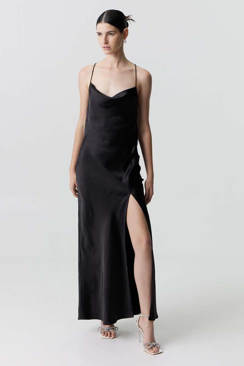Third Form Satin Split Slip Maxi Dress - Black | Garmentory