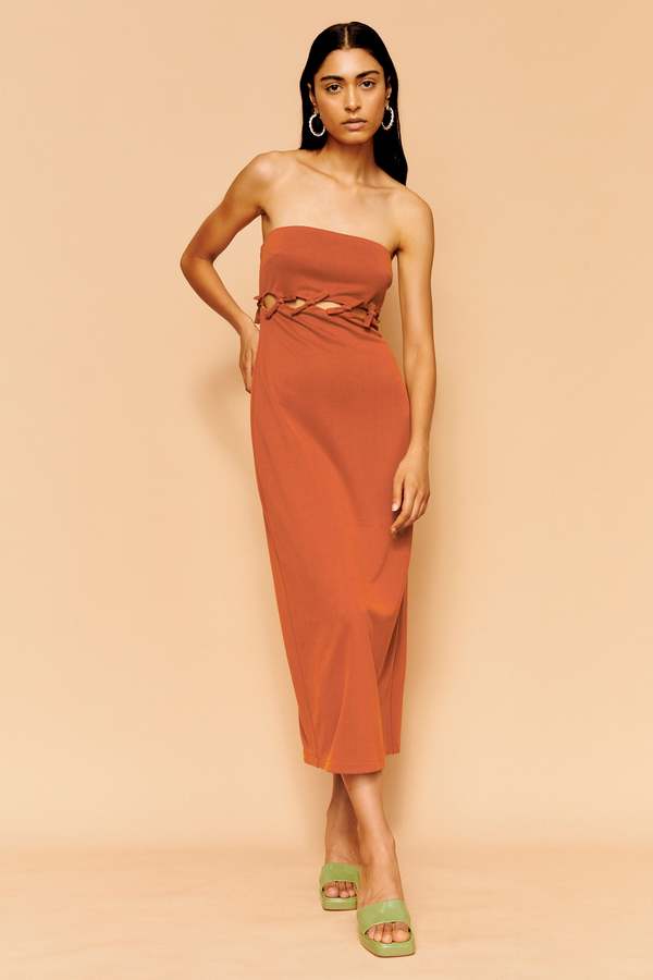 Third Form Tie Down Strapless Midi - Burnt Orange | Garmentory