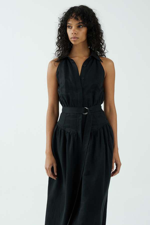 knee length dresses for ladies TA3 Notchy Long Sleeve Midi Dress - Contour Black/Oat - L main image 1