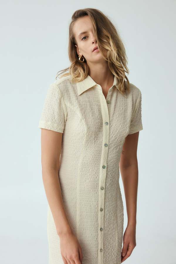 knee length dresses for ladies April Cream Lace Midi Button Down Shirt Dress main image 0
