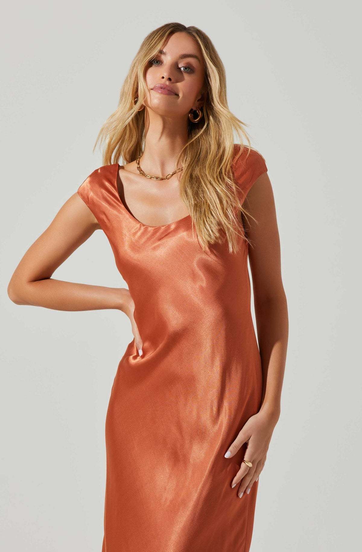 ASTR The Label Satin Scoop Back Dress - Apricot | Garmentory