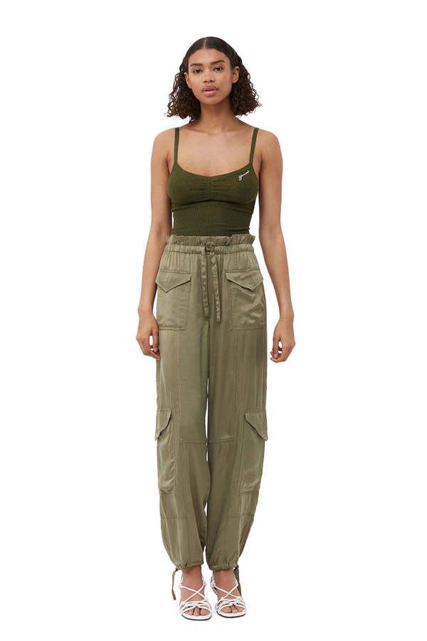 Ganni Washed Satin Pants - Aloe | Garmentory