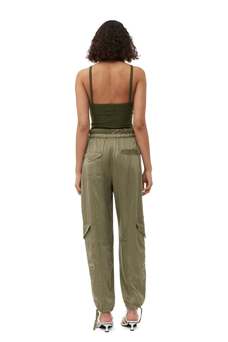 Ganni Washed Satin Pants - Aloe | Garmentory