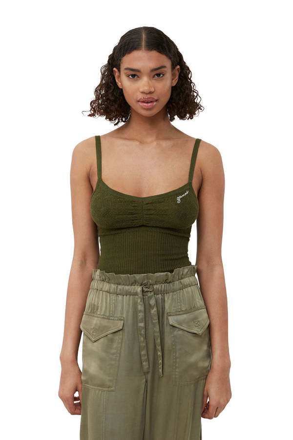 Ganni Washed Satin Pants - Aloe | Garmentory