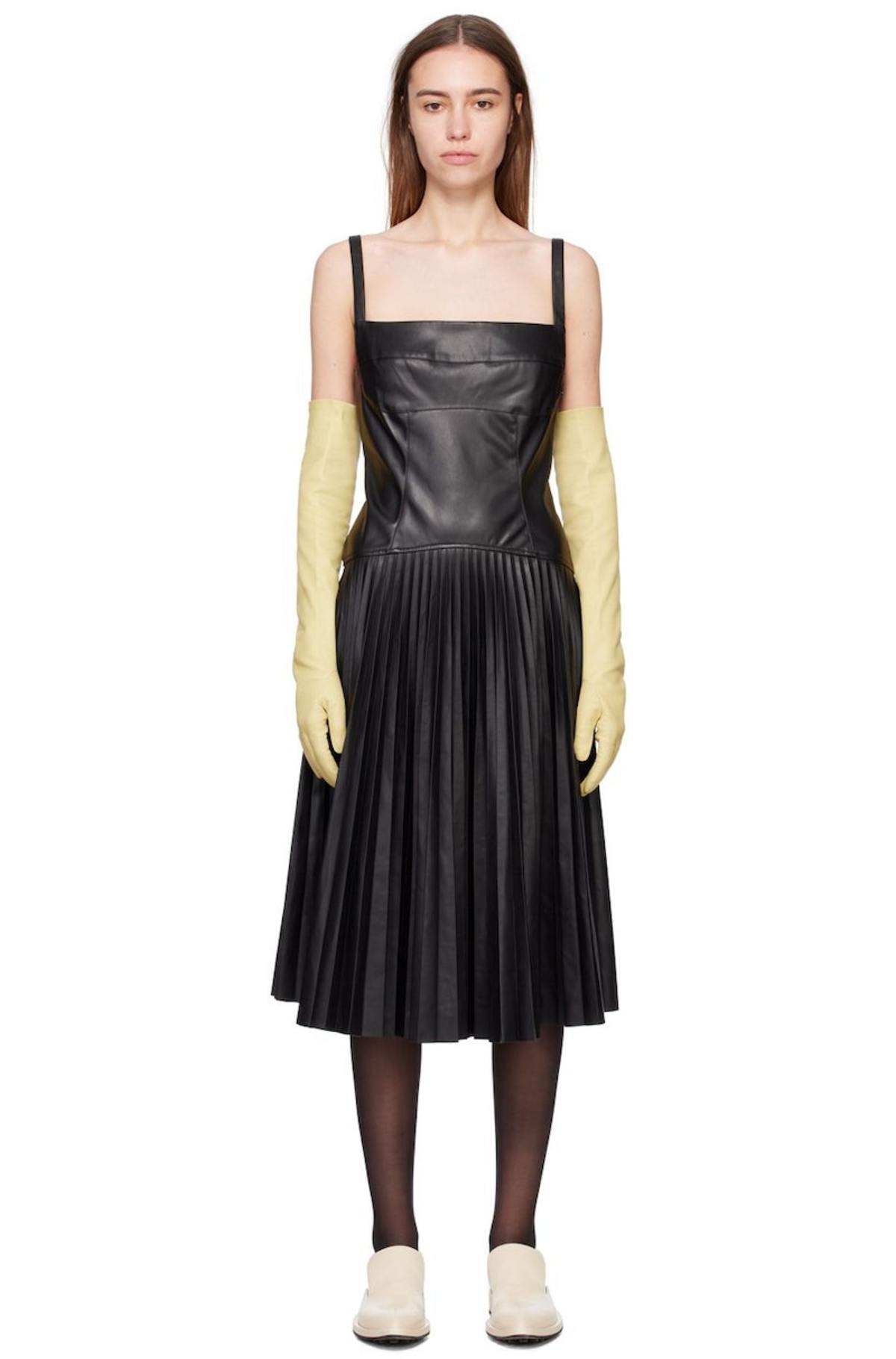Proenza Schouler Drop Waist Faux-Leather Midi Dress - Black  