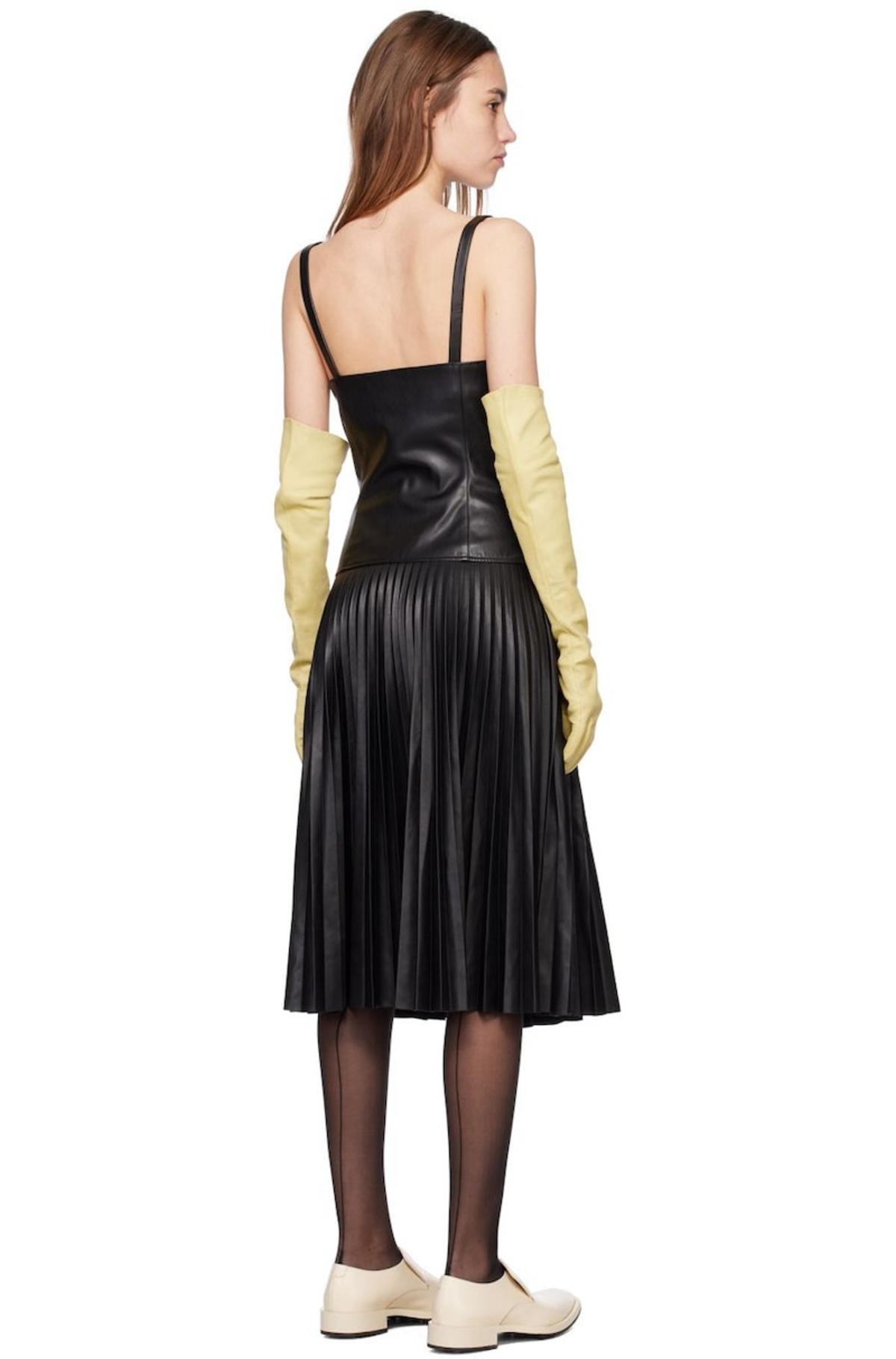 Proenza Schouler Drop Waist Faux-Leather Midi Dress - Black | Garmentory