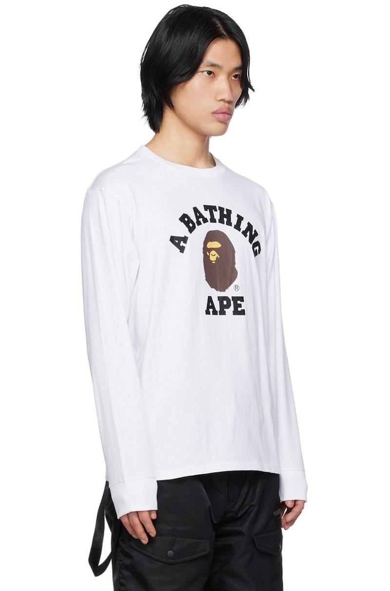人気 ☆BAPE☆ COLLEGE T-SHIRT WHITE BAPE College Long Sleeve T-Shirt - White | Garmentory
