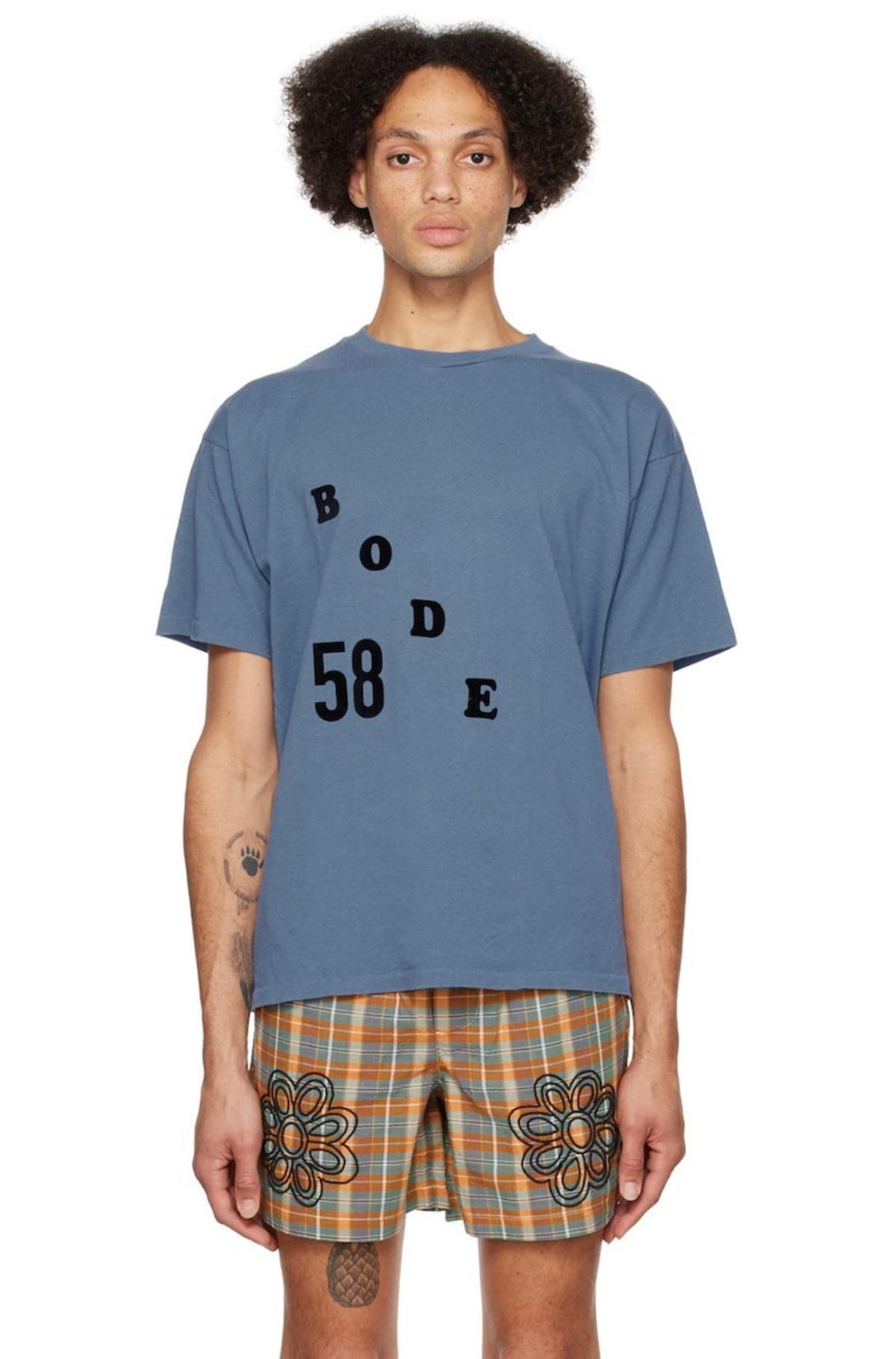 Bode Blue Flocked T-Shirt | Garmentory