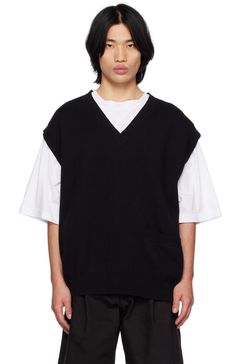 スタジオニコルソン FOSS 12GG MERINO KNIT V VEST Studio-Nicholson-Black-Foss-