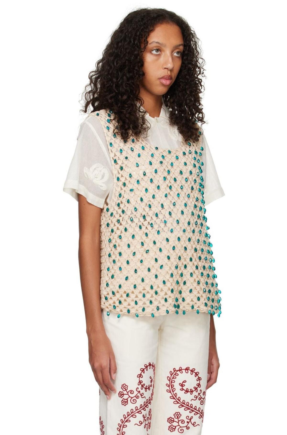 Bode Beaded Tank Top - Cream | Garmentory