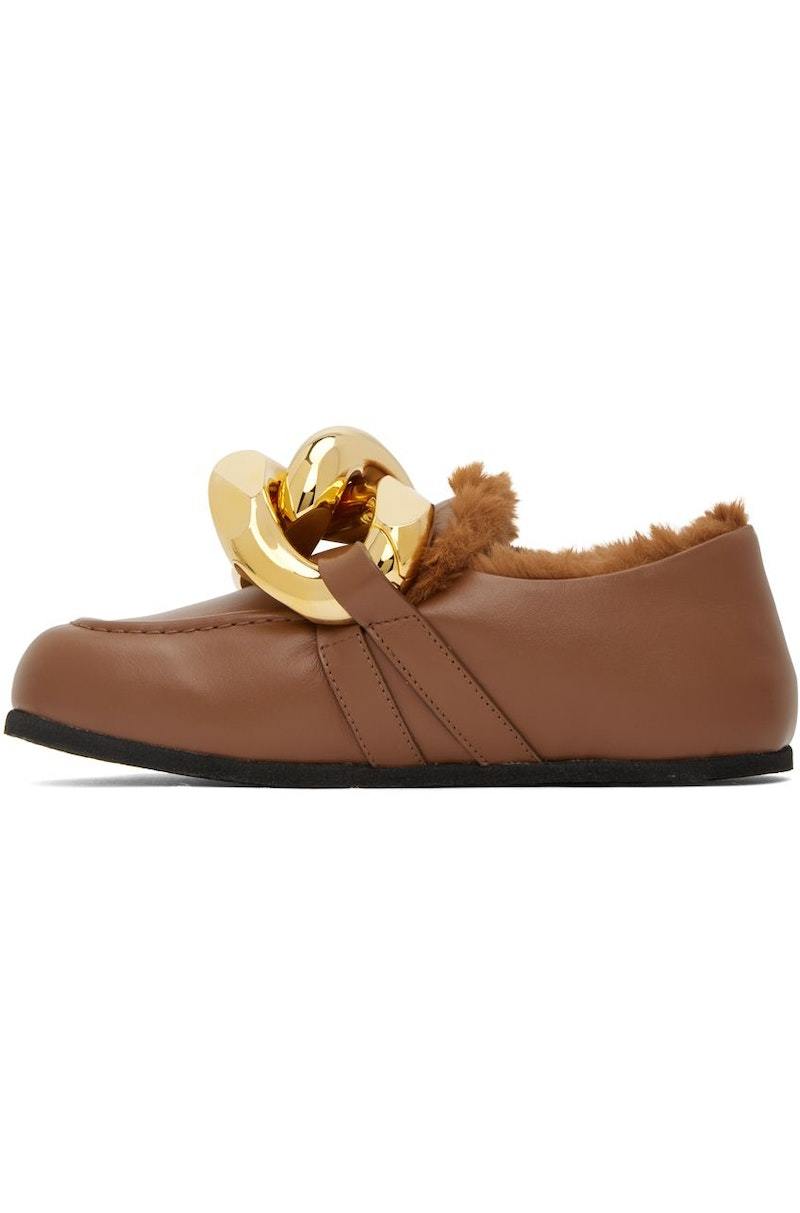 JW ANDERSON Shearling Chain Loafers Chestnut Garmentory