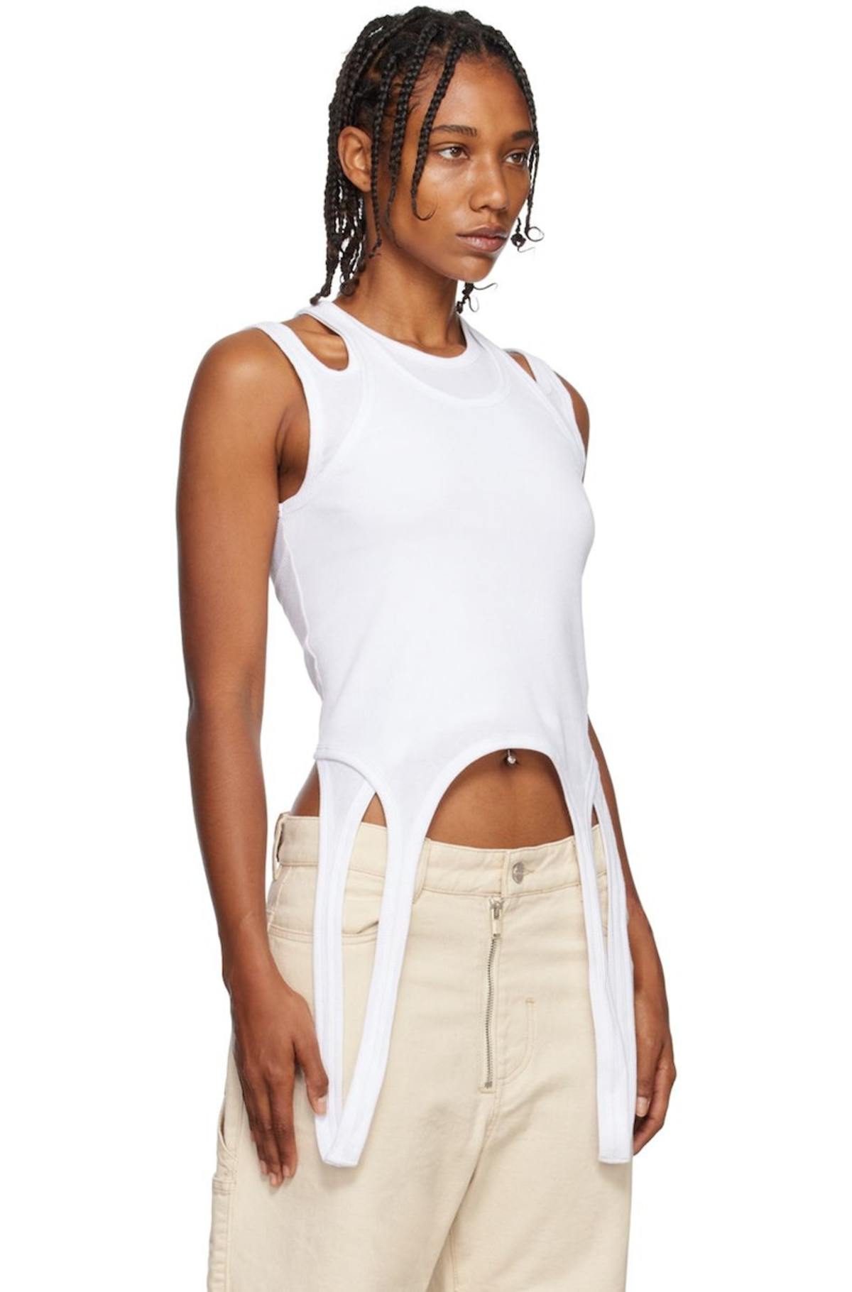 【DION LEE】ホワイトカットアウト タンクトップ S $250 Dion Lee Women's White Cut-Out Interlock Tank Top Size