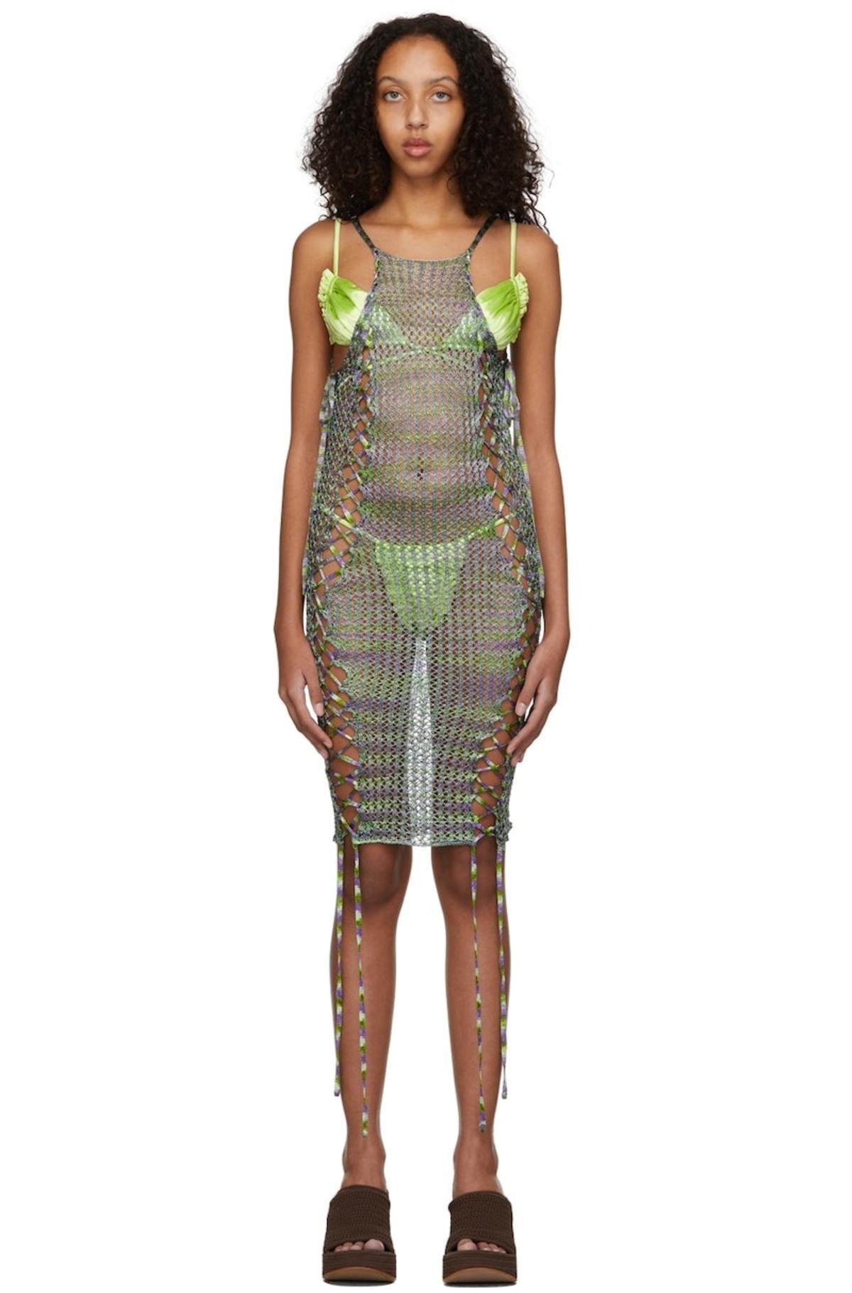 isa boulder purple dress You Ask, We Answer! Teaira Walker Enjoys Vacation Wearing SSENSE Exclusive Isa Boulder Lavender Purple Cutout Argyle Dress