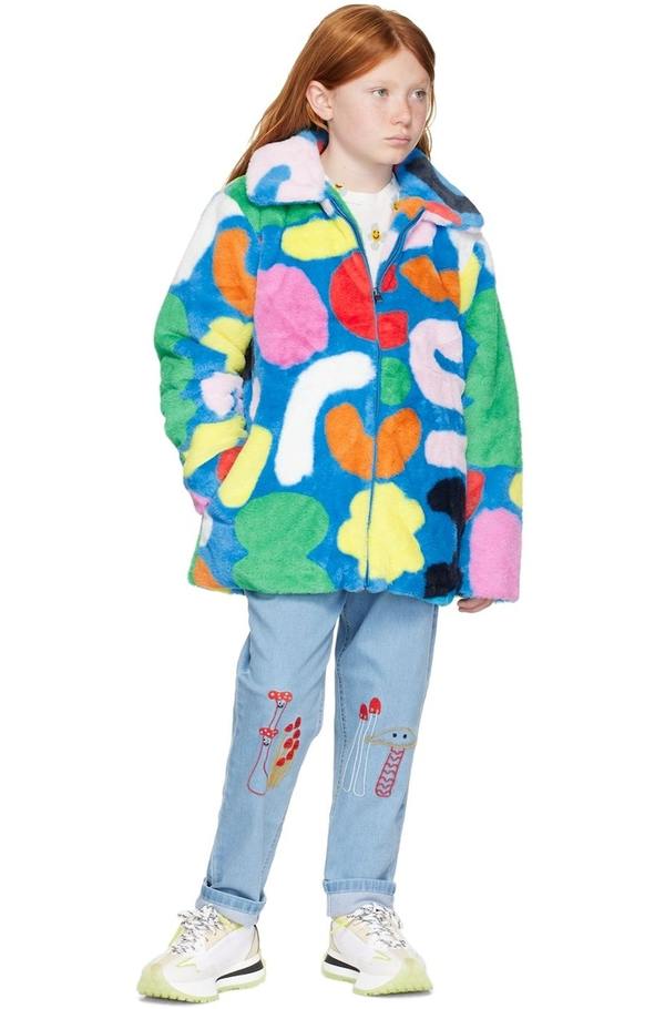 Kids STELLA MCCARTNEY Abstract Shape Faux-Fur Jacket - Blue