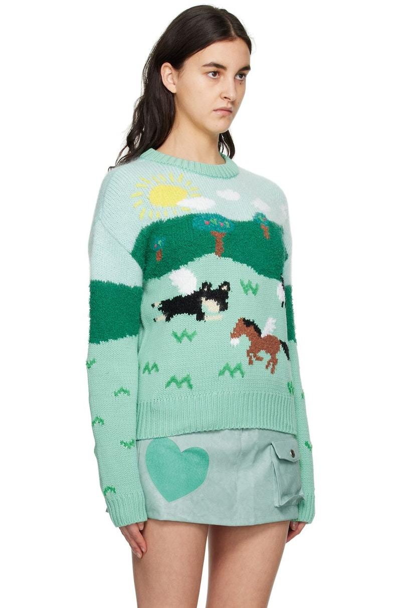 【ANDERSSON BELL】 FRANC INTARSIA SWEATER (LIGHT GREEN) ANDERSSON BELL - UNISEX FRANC INTARSIA SWEATER (LIGHT GREEN
